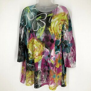 Jess and Jane Womens contrasting Color Knitted Mesh Tunic Top Multi Size Large